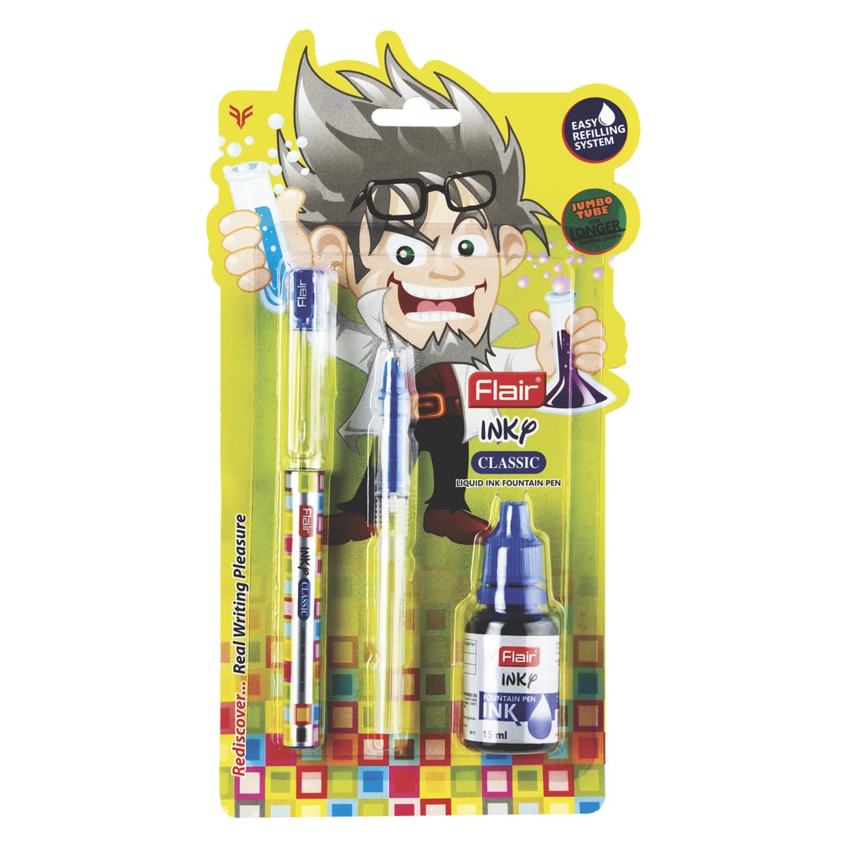 FLAIR Inky Series Classic Liquid Ink Fountain Pen Blister Pack | Easy Refilling With Jumbo Tube For