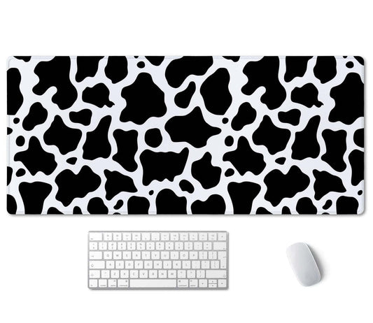 SSOIU White Black Cow Pattern Desk Pad, Personalized Desk Mat, Cow Print Desk Mat, Cute Desk Pad
