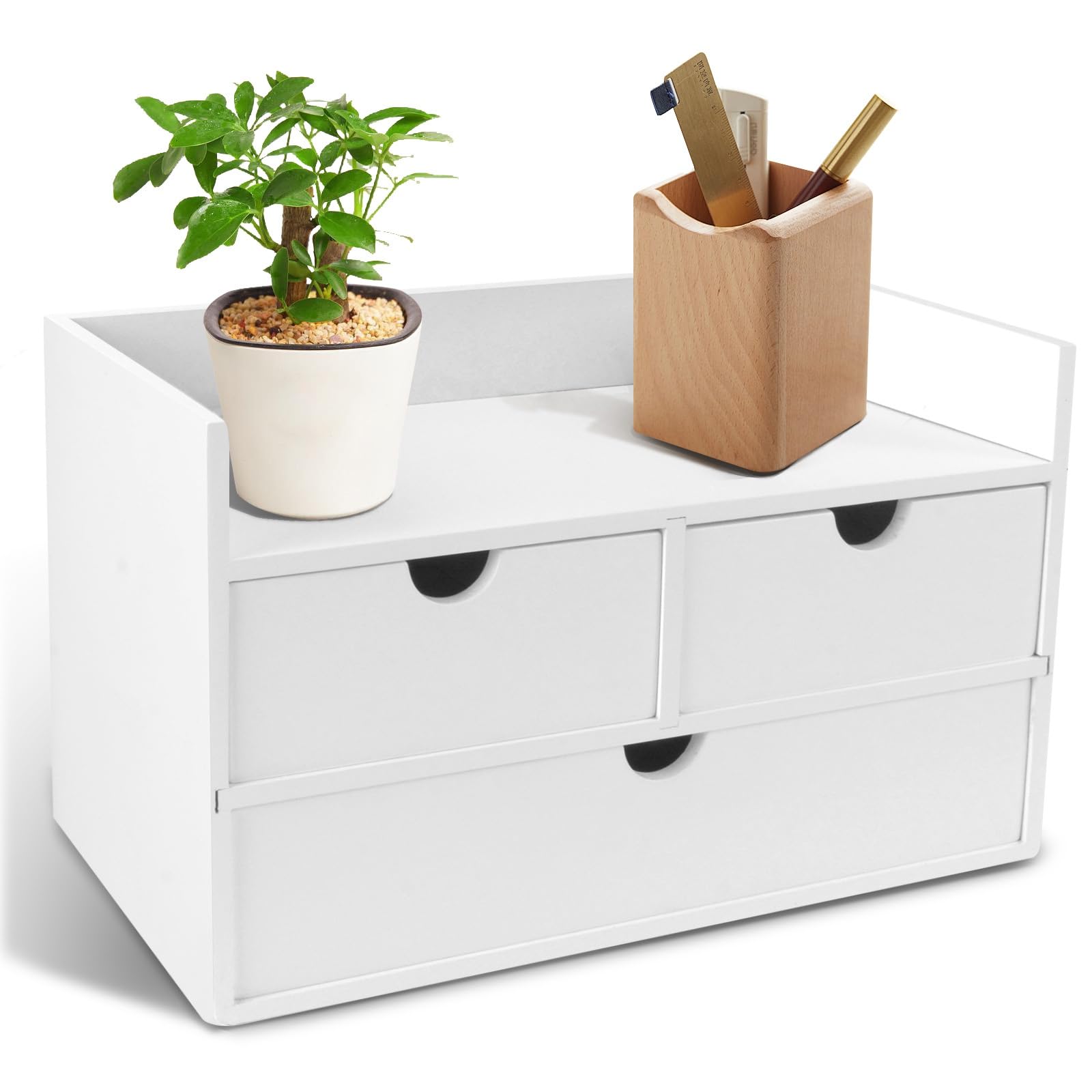 Charmewooden Bamboo Desk Organizer With Drawers Countertop Drawers Counter Storage Box Corner Desk
