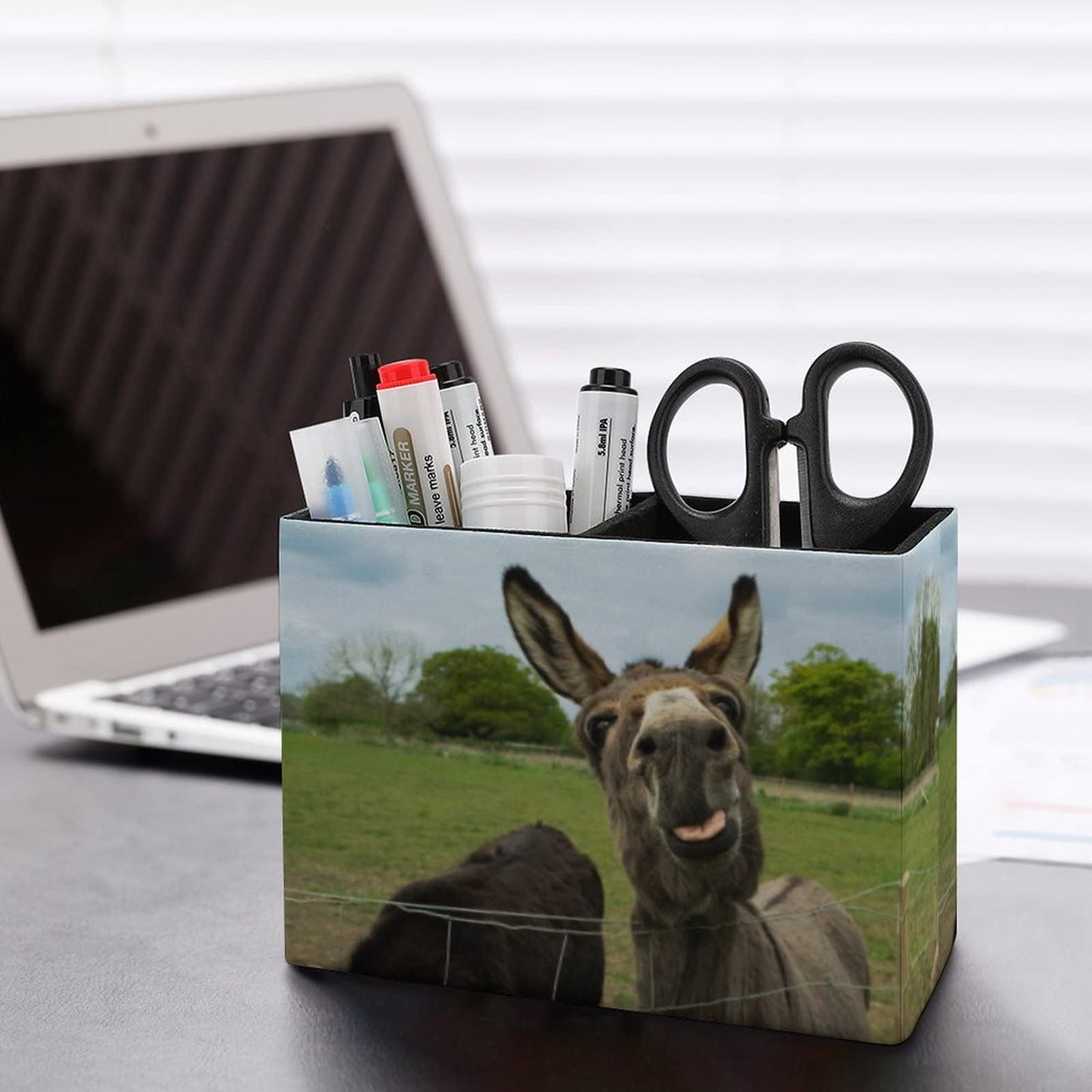 Niapessel Pencil Holder for Desk, Brown Furry Donkey Pen Holder Storage Desktop Pen Organizer Desk