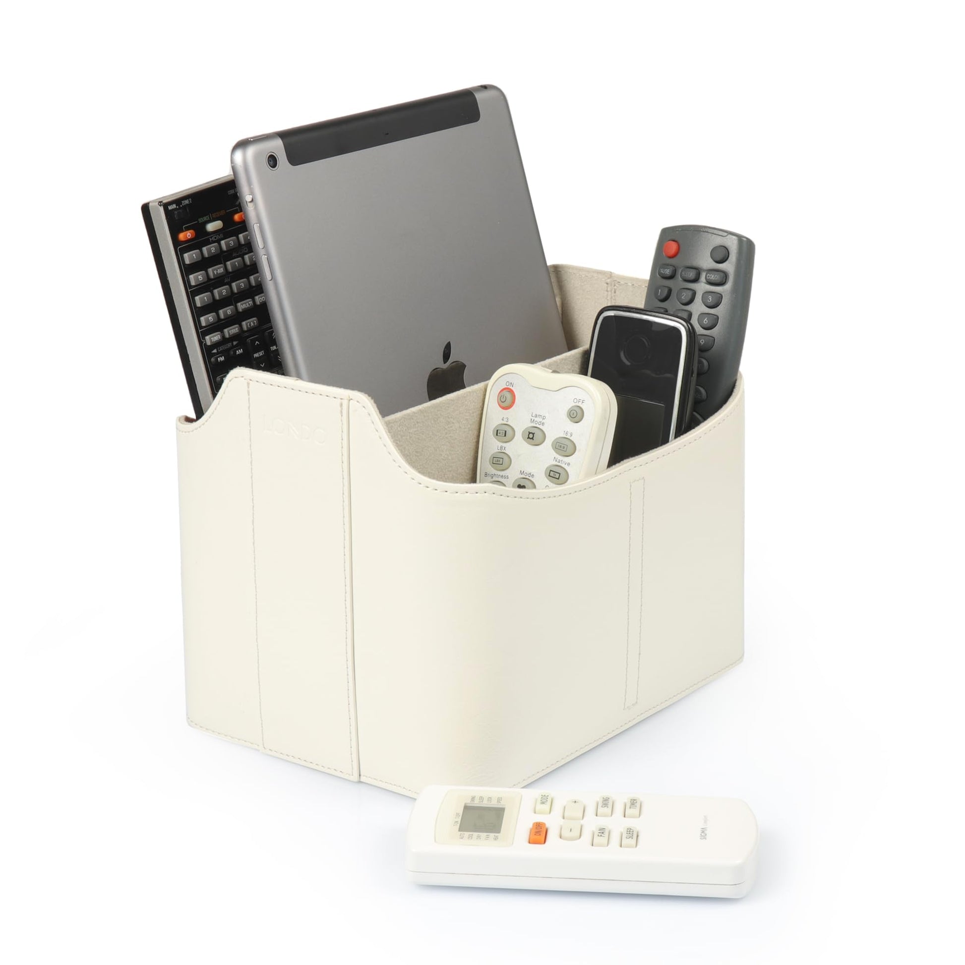 Londo PU Leather Remote Control Holder, Office Supplies Desk Organizer with Tablet Slot, Makeup