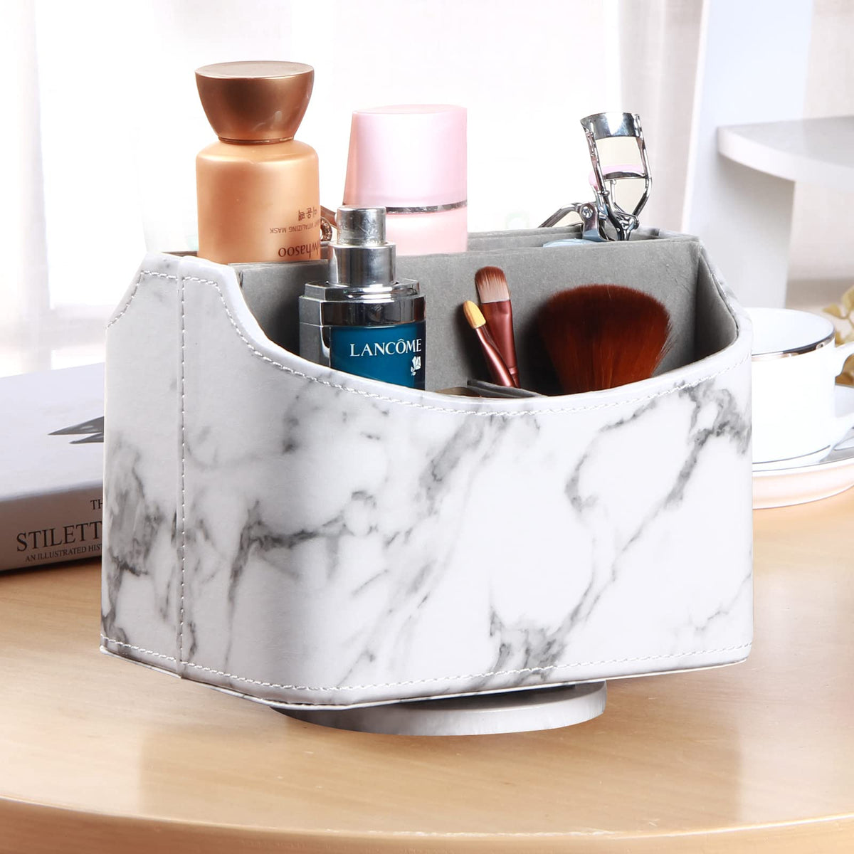 PU Leather 360° Rotatable Remote Control Holder,Nightstand TV Remote Caddy