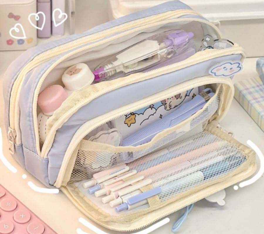 irLocy Cute Aesthetic Pencil Case Kawaii Pencil Case with Kawaii Pins Large Pencil Pouch Holder