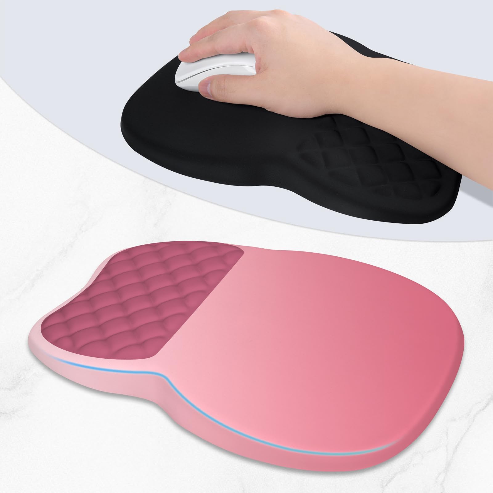 ITNRSIIET Ergonomic Mouse Pad Wrist Support with Memory Foam Massage Bulge & Non-Slip PU Base