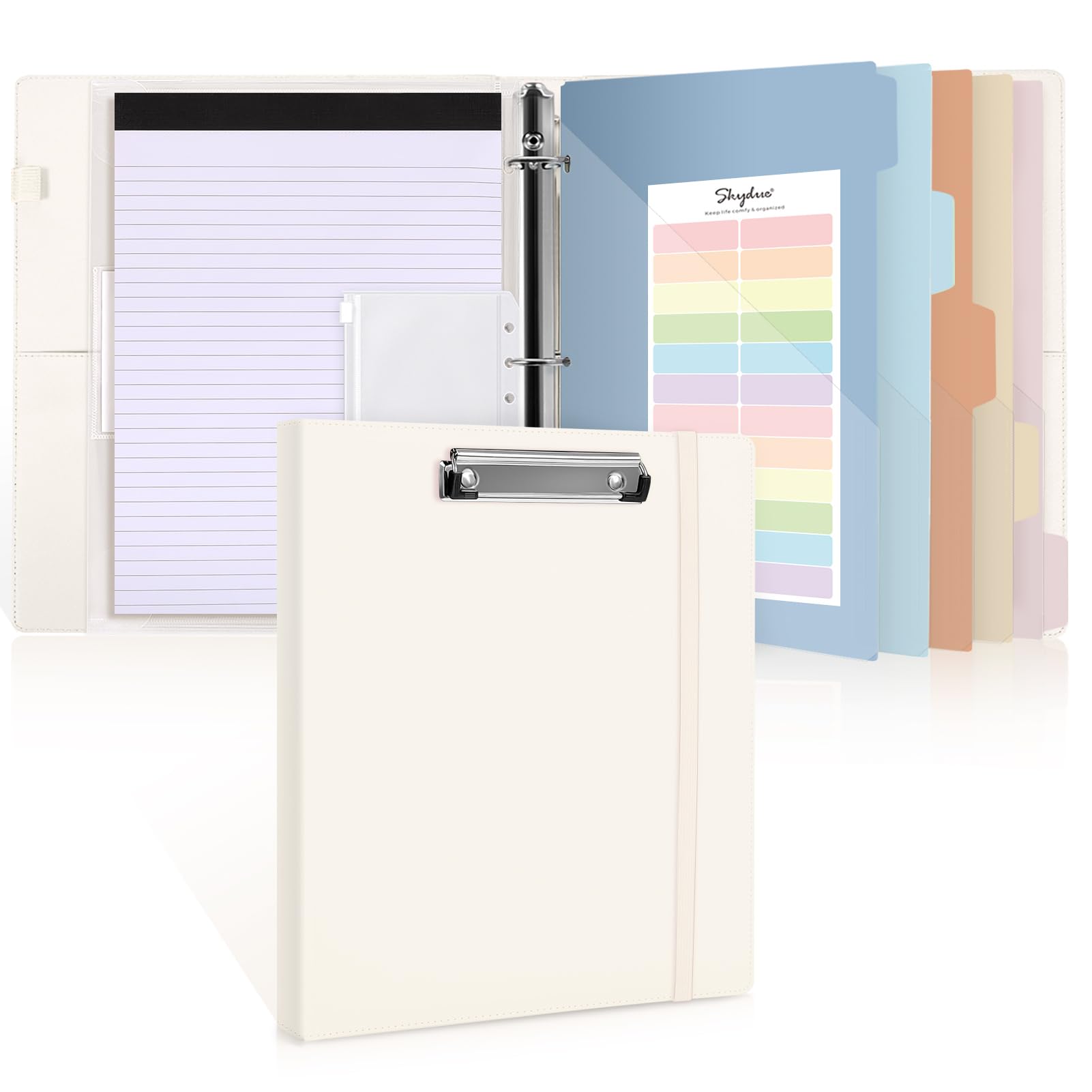 SKYDUE 3 Ring Binder with Clipboard,1 Inch Binder, 13.2" × 10.2" PU Clipboard Binder with Notepad &