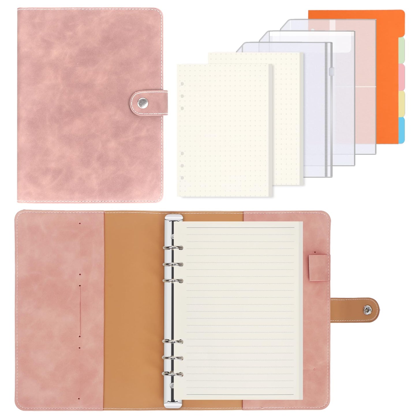 FYY A5 Binder 6 Ring - Refillable Planner Notebook 5x8, Pink