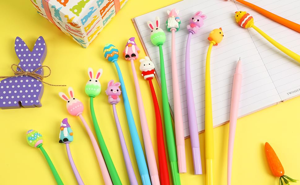 SANNIX 50 Pcs Easter Stress Relief Bobblehead Pens Easter Eggs Bunny Chicken Gnome Shape Pen Fun
