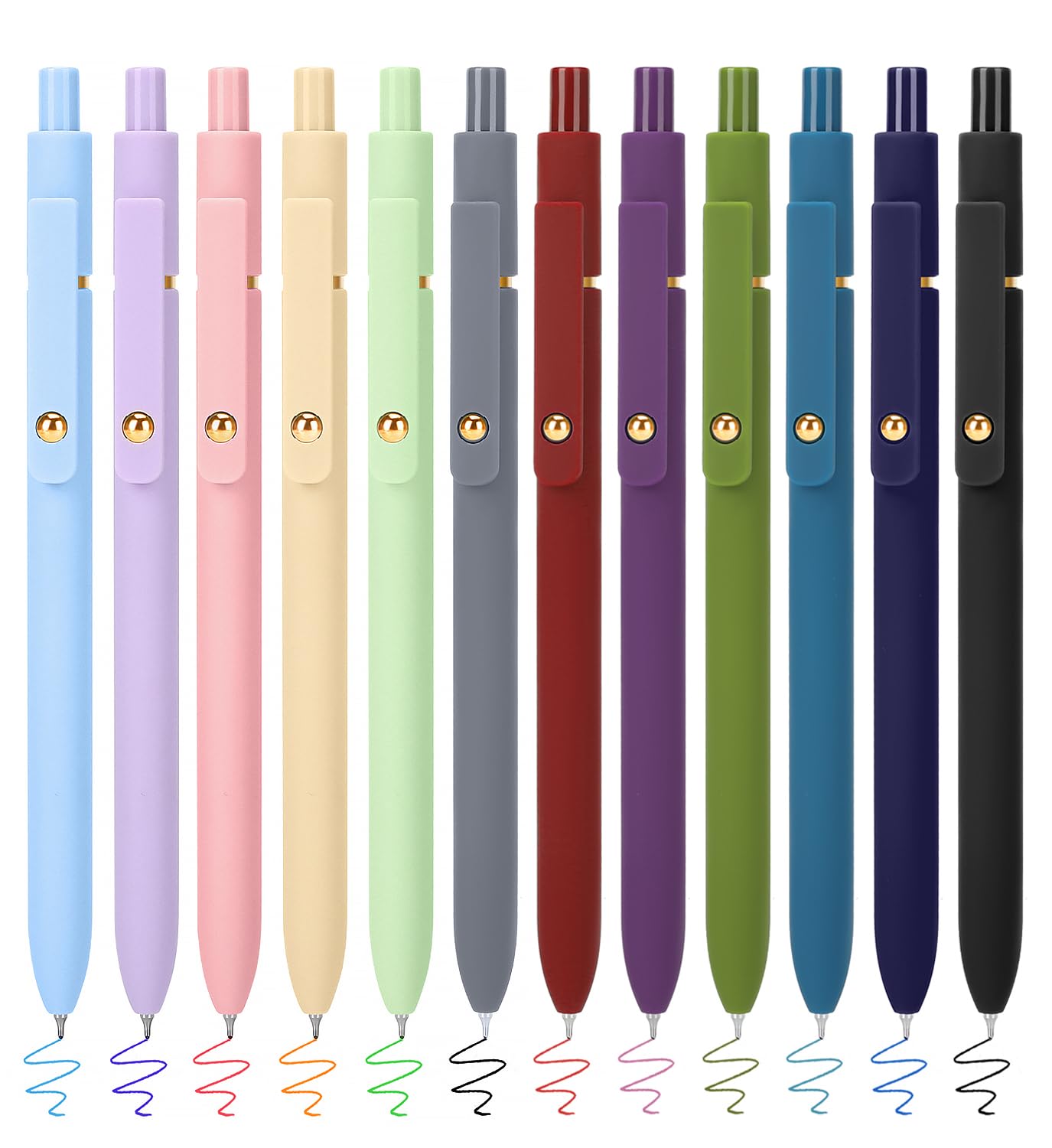 FIOVER Colored Gel Pens 12 Pack 0.7mm Medium Point Pens for Journaling