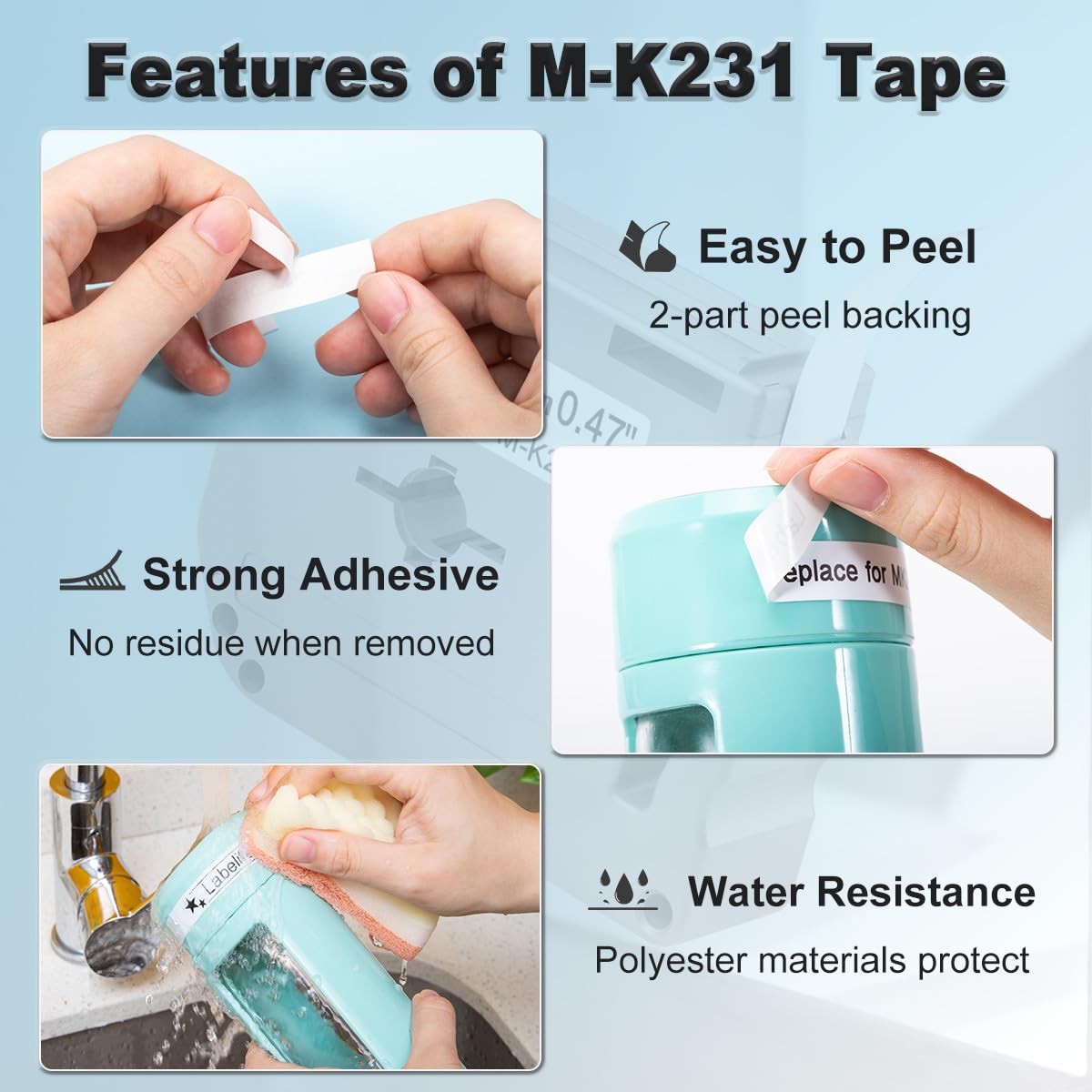 Labelife M-K231 Label Tape Replacement for Brother P Touch M Tape 12mm 0.47