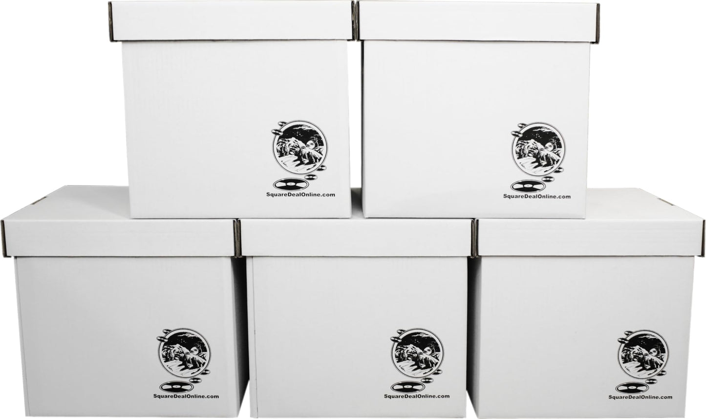 Durable Set of 5 12 inch Vinyl Record Storage Boxes - Heavy-Duty Cardboard Construction with