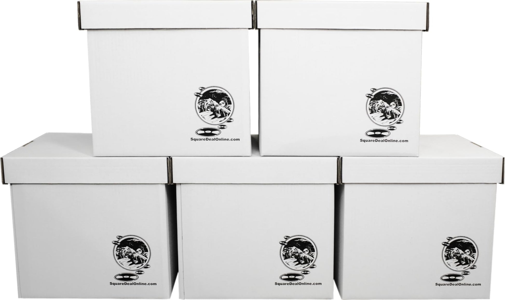 Durable Set of 5 12 inch Vinyl Record Storage Boxes - Heavy-Duty Cardboard Construction with
