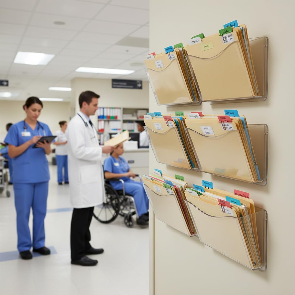 Azar Displays 250025 Clear Plastic Wall Mount File Holder with Hanging Hardware (4-Pack)