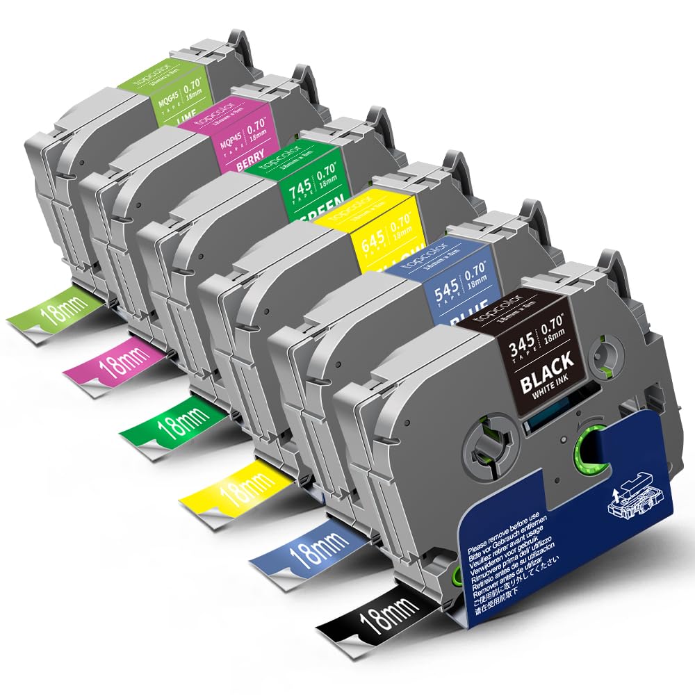 6PK 18mm 0.7 Laminated Tape Compatible for Brother PTouch Tape 18mm Colored