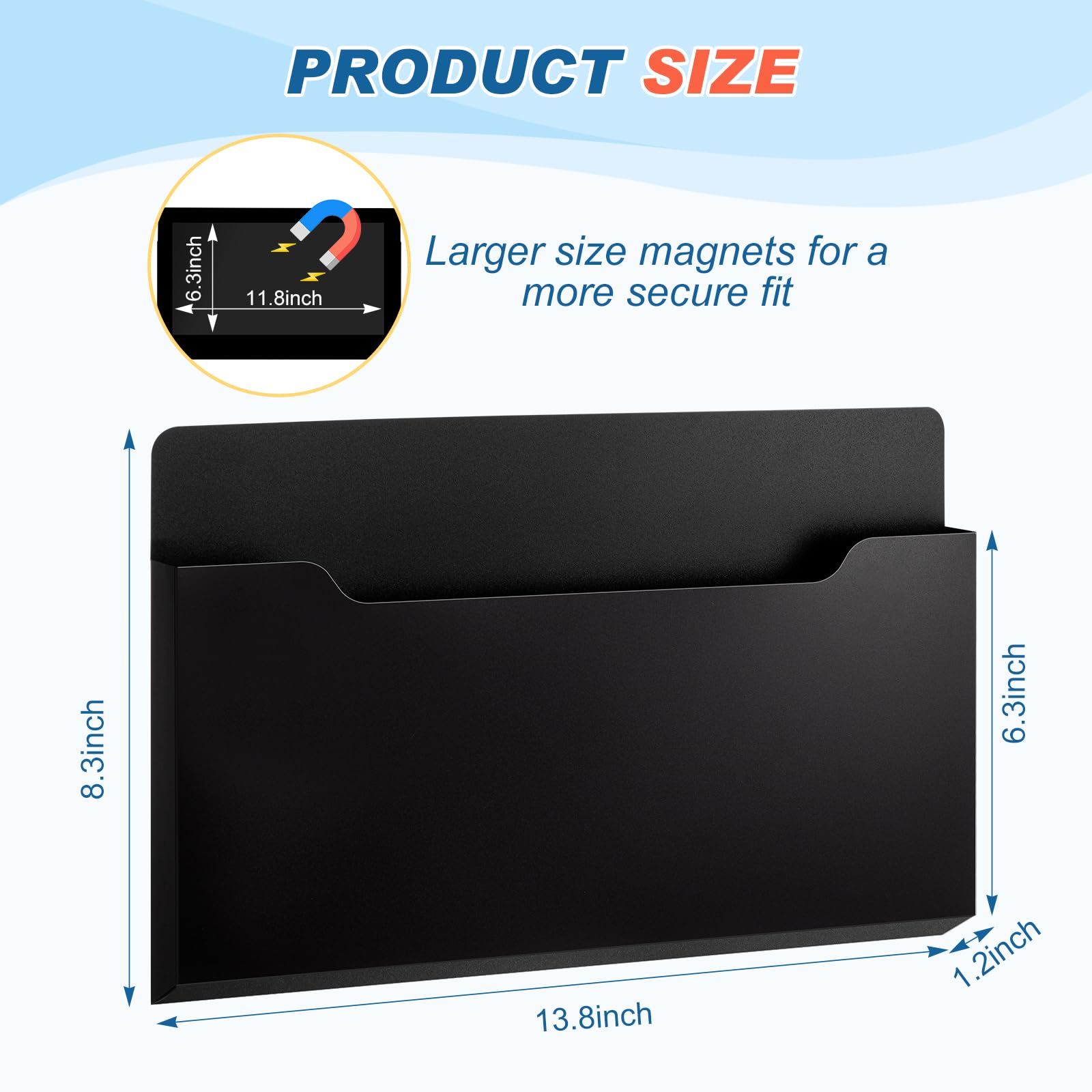 Fuutreo Magnetic Wall File Holder,6pcs,Black,Horizontal-large
