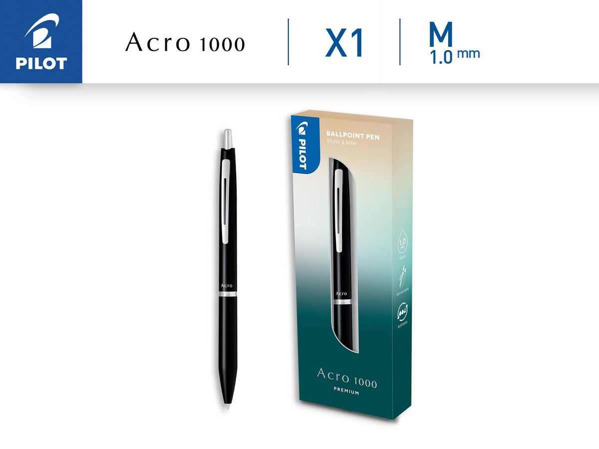Pilot - Premium Acro 1000 Black ballpoint pen in gift box - Ultra soft ink for unparalleled writing