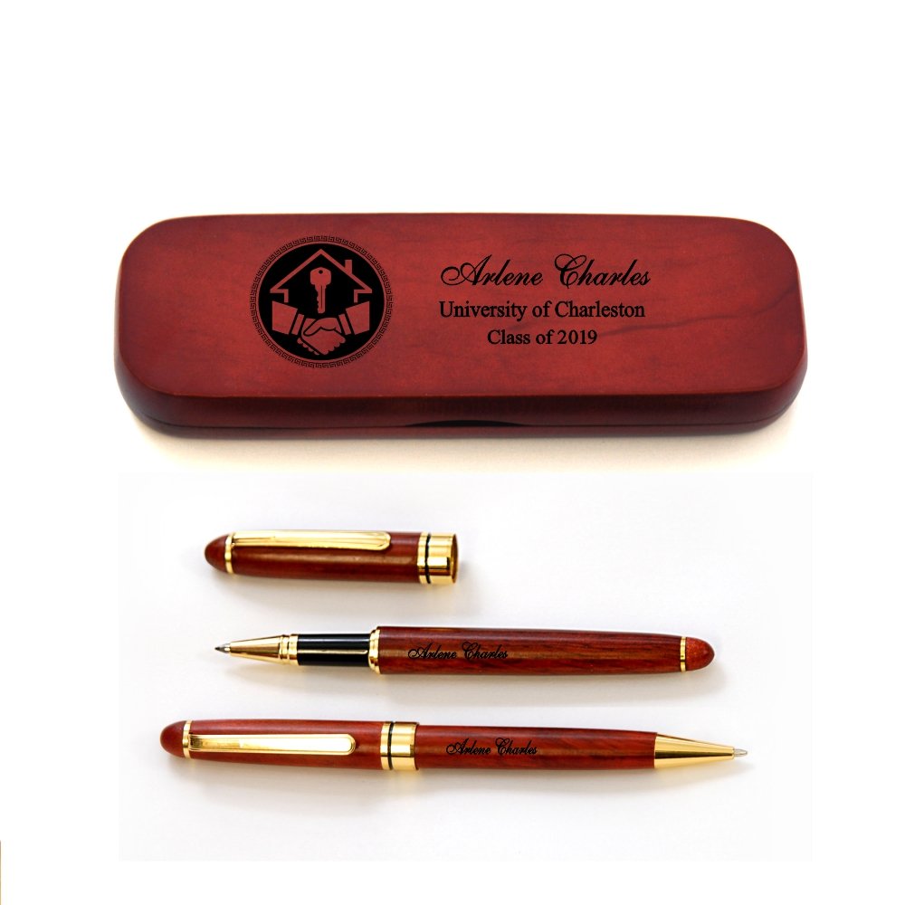 Personalized Solid Afzelia Africana Wood Graduation Pen Set for Realtor