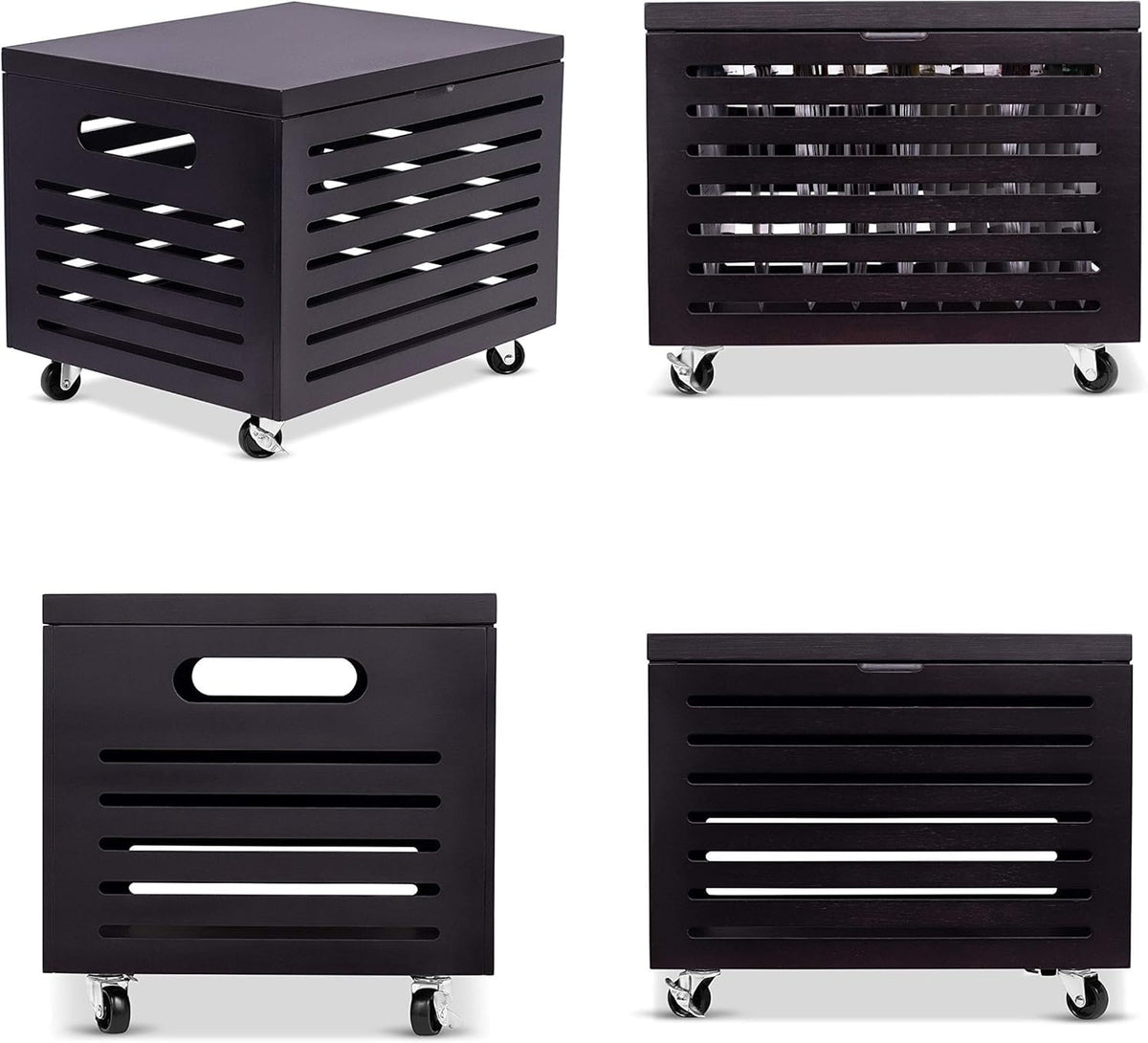 BIRDROCK HOME Bamboo Rolling File Storage Organizer Box with Lid - Decorative File Cabinet on