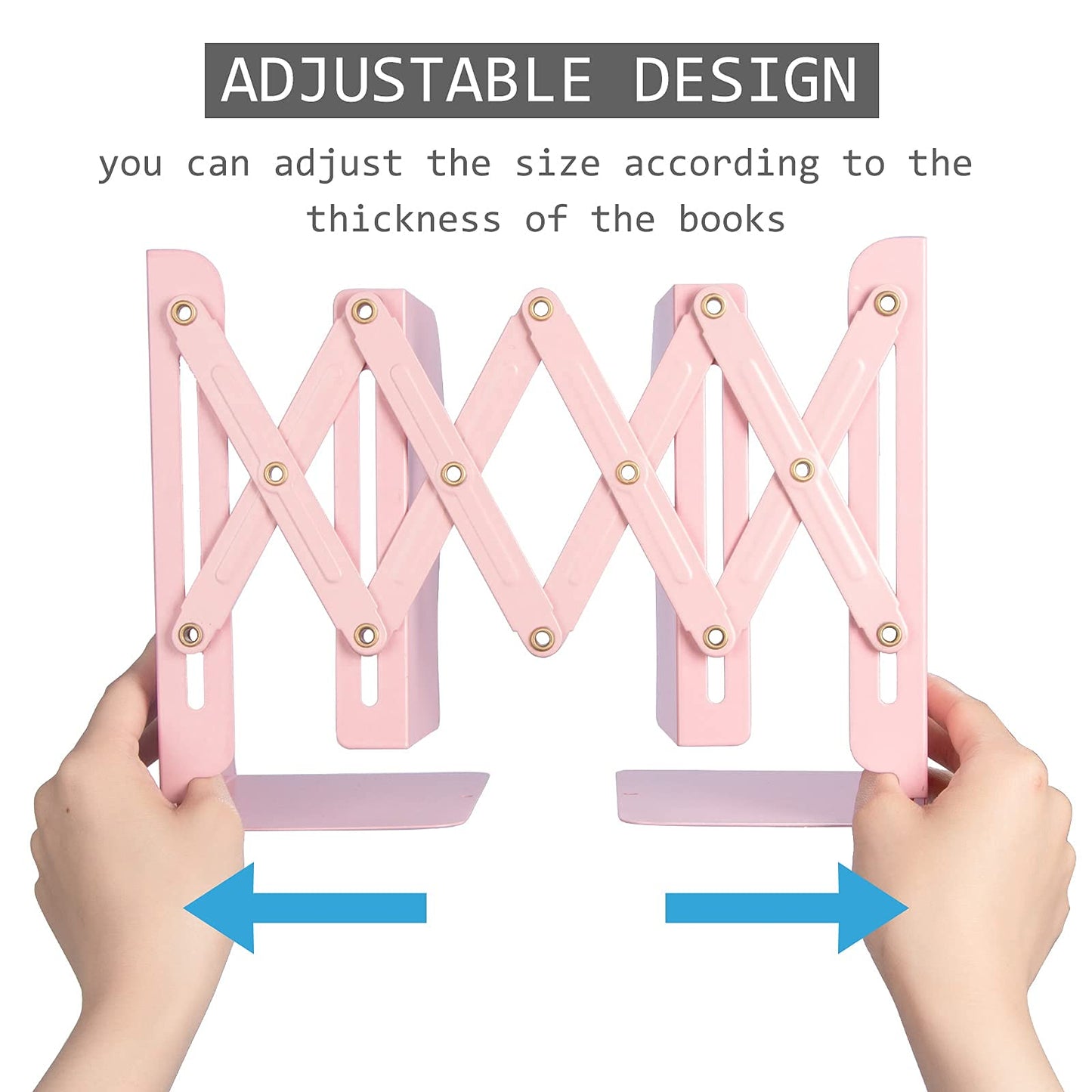 Aobopar Adjustable Metal Book Ends for Shelves Pink