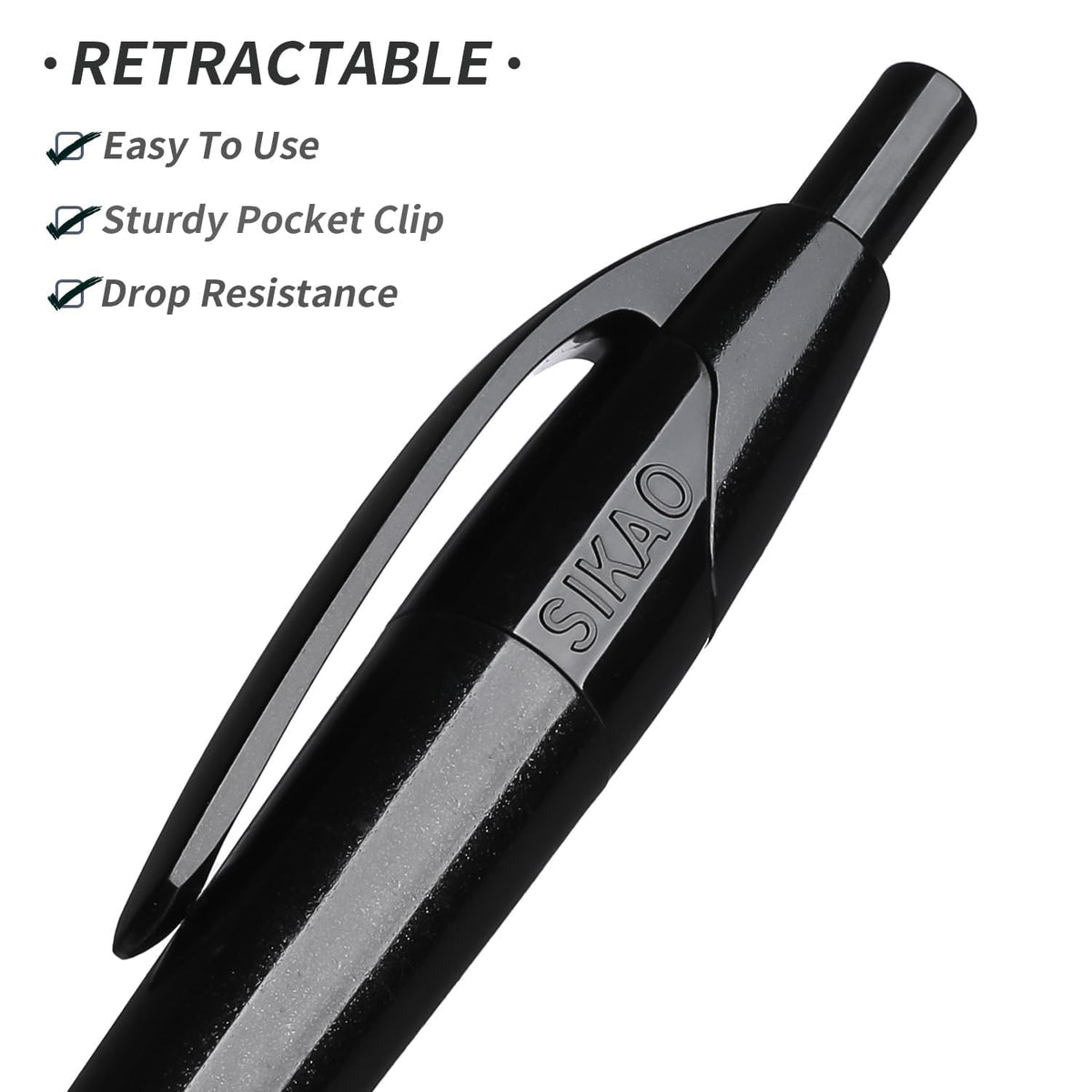 Sikao Black Pens Bulk, 60 Pack Gripped Slimster Ballpoint Pens