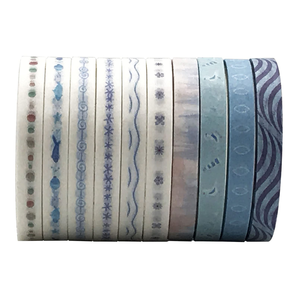 ZMLSED Vintage Pattern 5mm Wide Skinny Washi Tapes Set, 10 Rolls Blue Japanese Masking Decorative