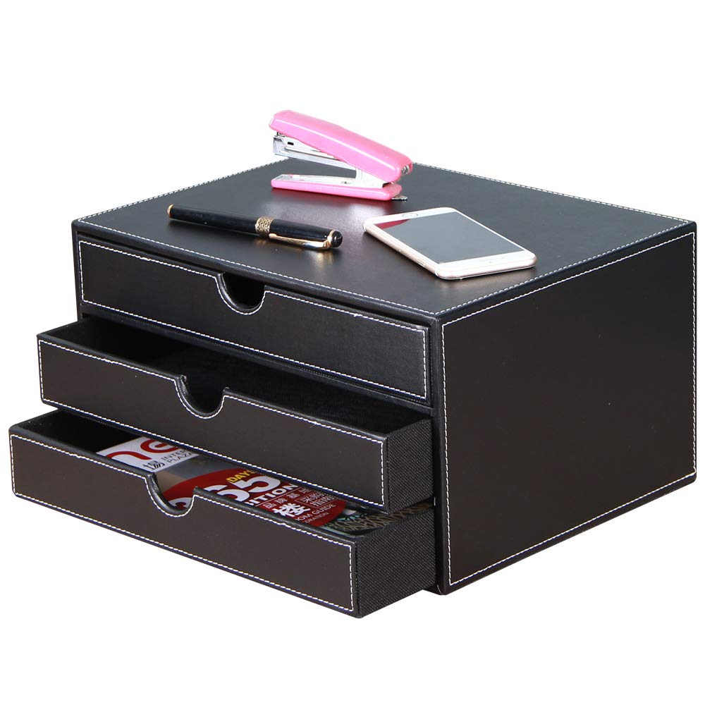 RHCSZ High-end PU Leather Desk Organizer File Cabinet Executive Office Supplies Desktop Filing A4