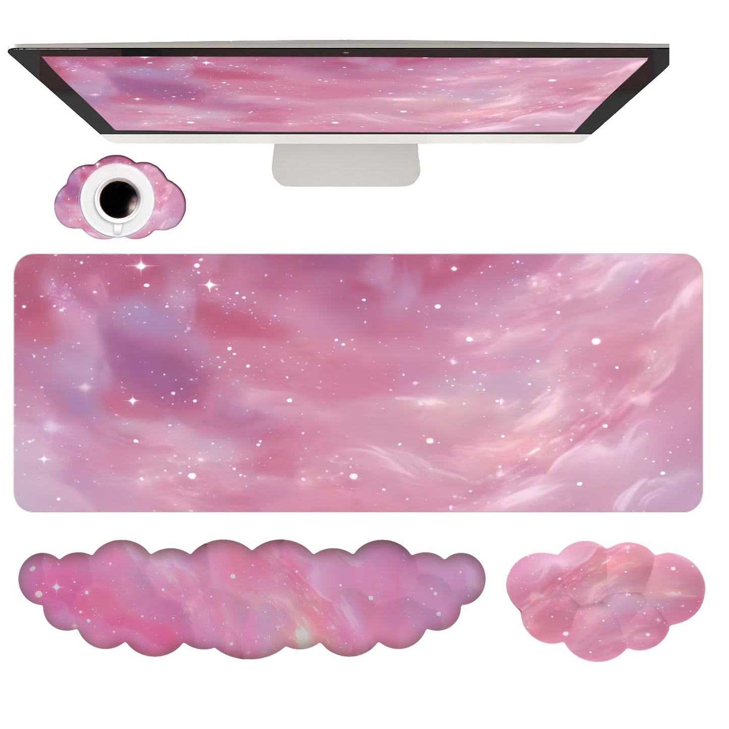 Cloud Mouse Pad Keyboard Wrist Rest 4PCS Galaxy Space Extended Large Desk Mat Pad Set Memory Foam