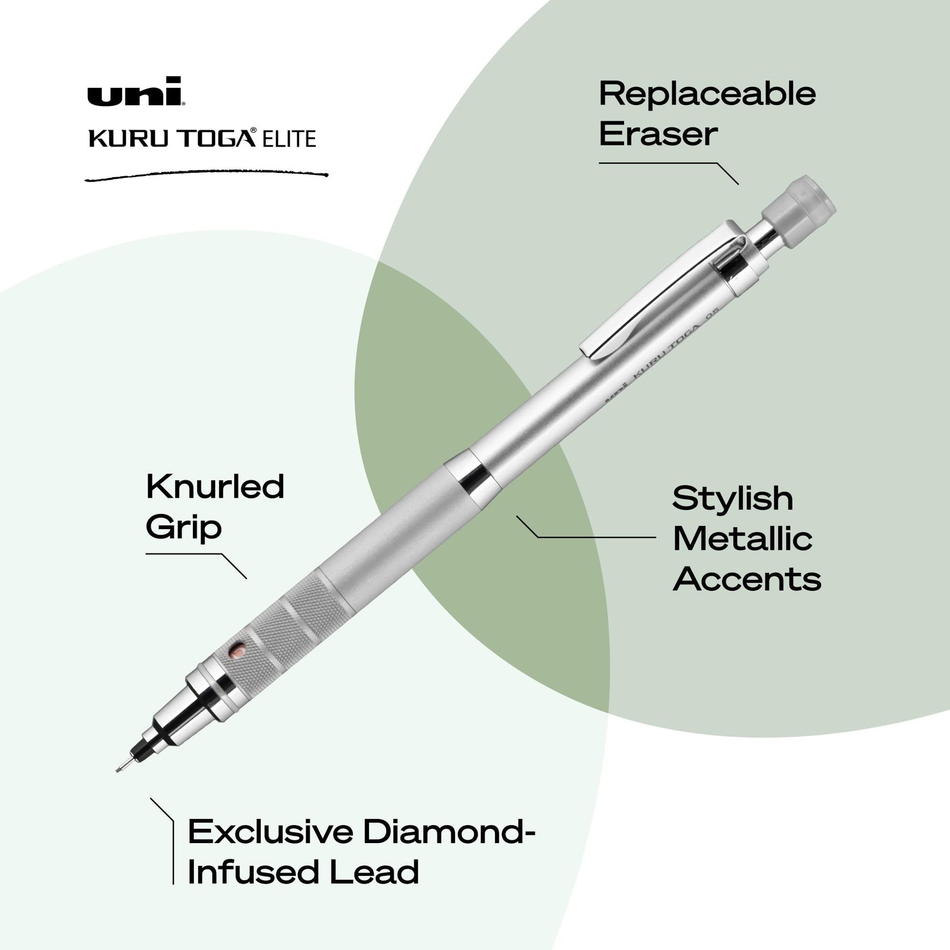 uniball™ Kuru Toga Elite Mechanical Pencil Kit, 0.5mm, HB, Silver, 1 Pack