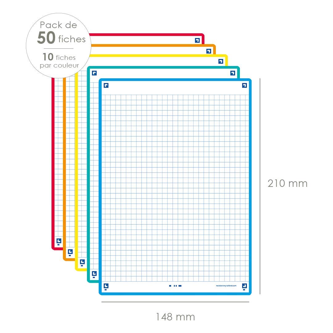 Oxford Révision 2.0 Pack of 50 Record Cards A5 (14.8 x 21 cm) Small Squares on both sides