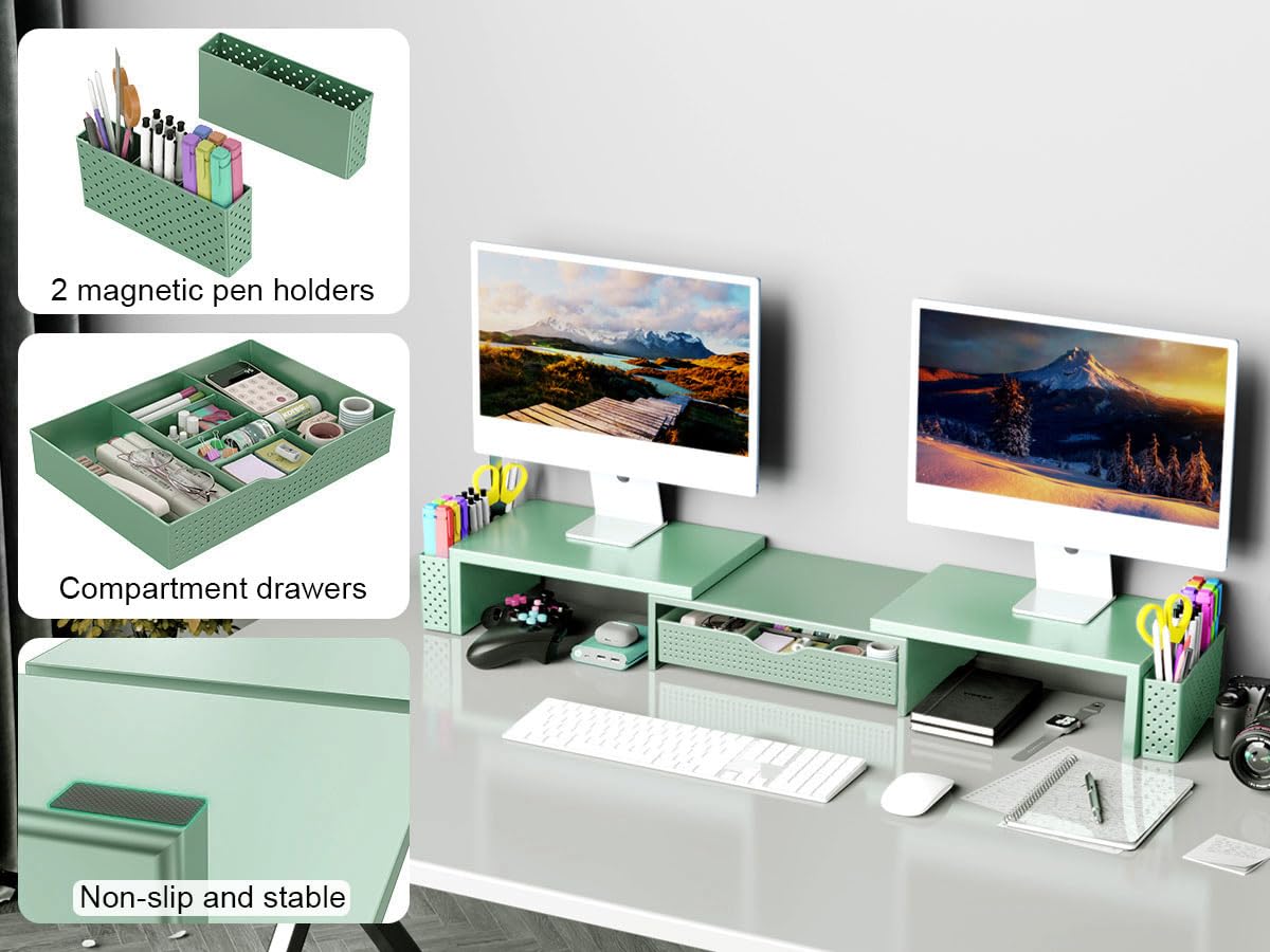 Spacrea Dual Monitor Stand Riser with Drawer and 2 Pen Holders