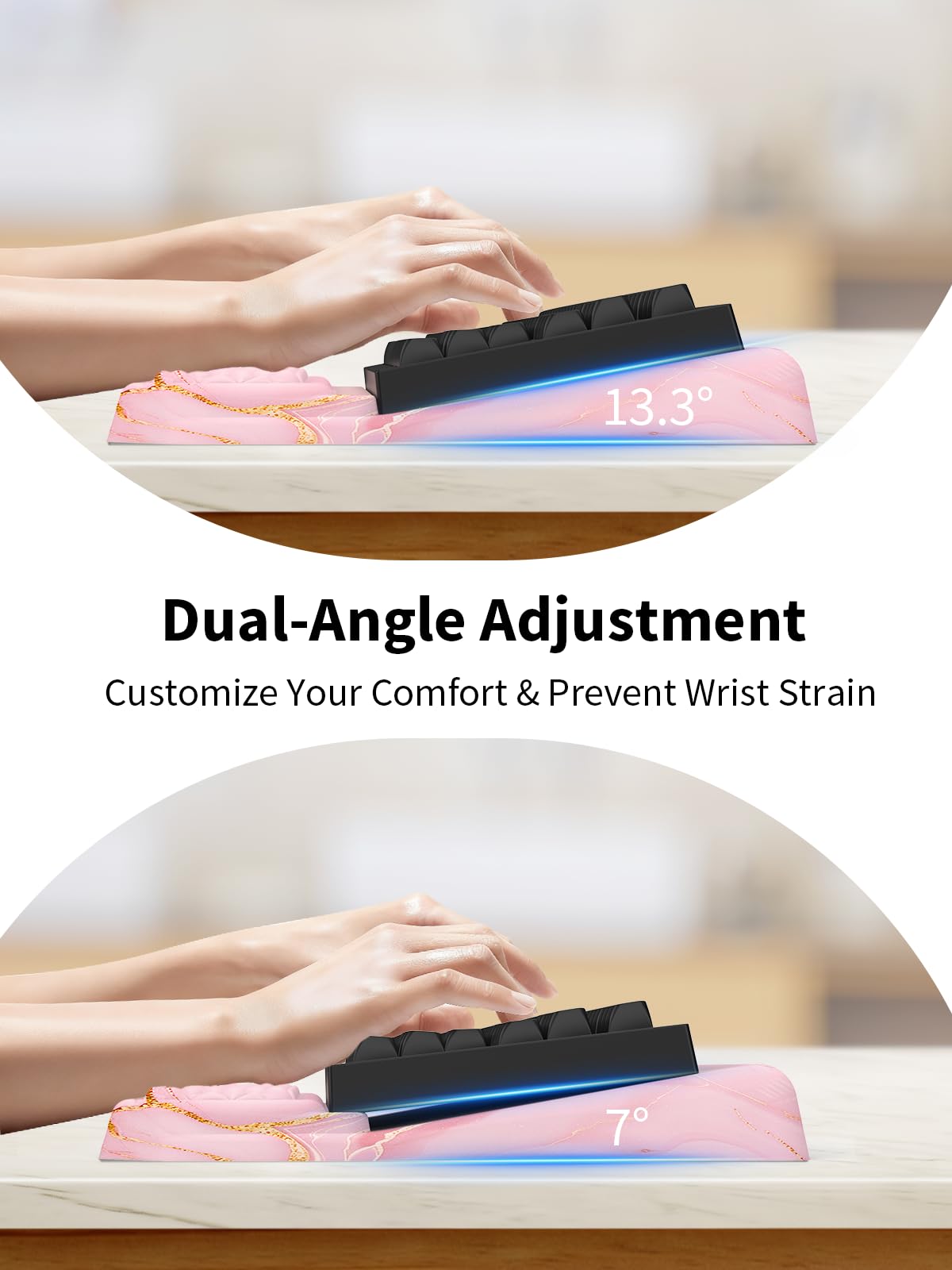 3-in-1 Ergonomic Keyboard Stand with Wrist Rest & Mouse Pad Set,Pink Marble