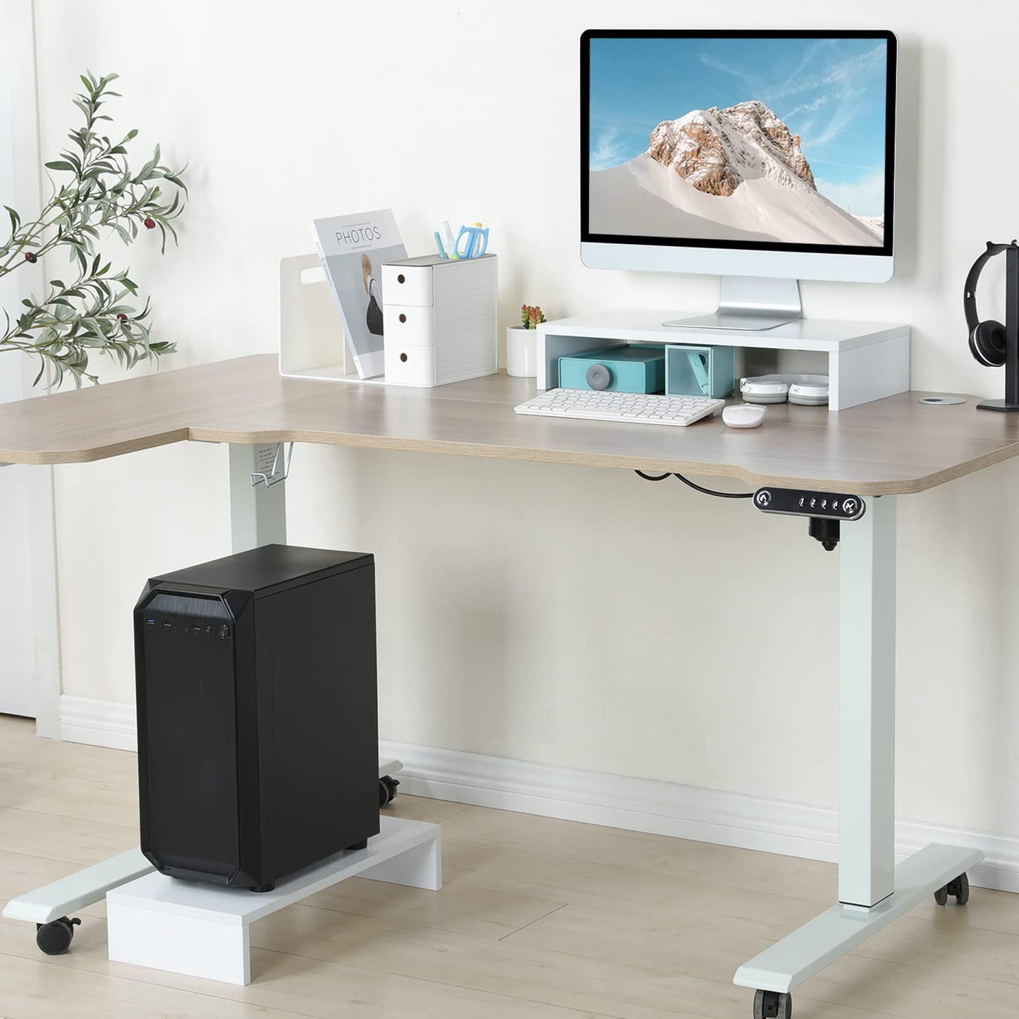 TEAMIX 2 Pack White Monitor Stand Riser 20 inch, Wooden Desktop Stand Shelf