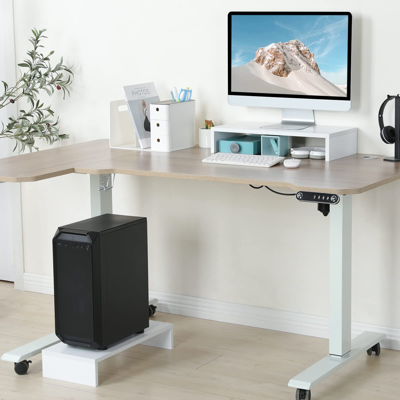 TEAMIX 2 Pack White Monitor Stand Riser 20 inch, Wooden Desktop Stand Shelf