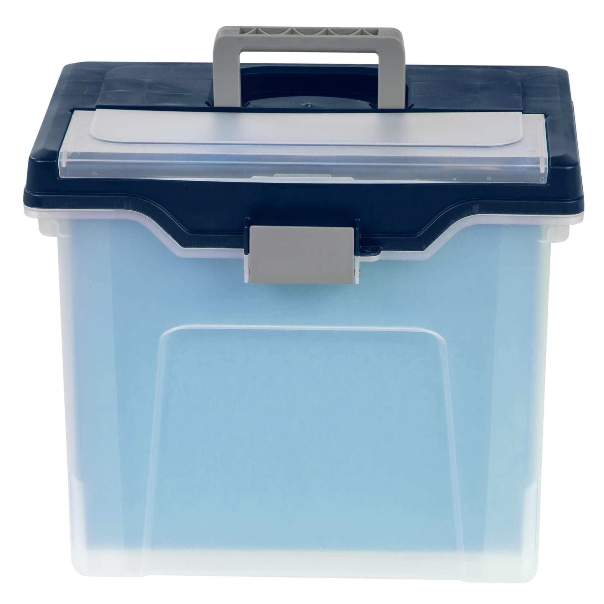 Office Depot Large Mobile File Box, Letter Size, 11 5/8in.H x 13 3/6in.W x 10in.D, Clear/Blue