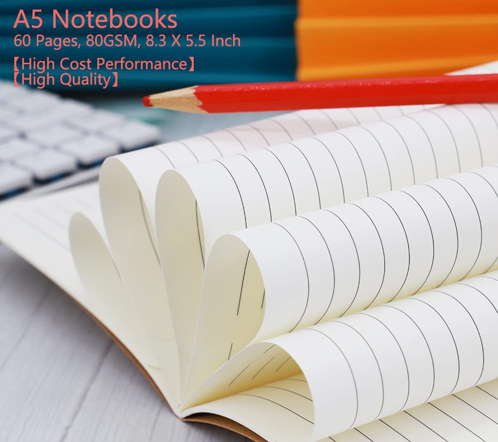 Wotion Kraft Lined Notebook 32 Pack, A5 Journal, 8.3" x 5.5", 60 Pages Thick No Bleed Paper, Soft