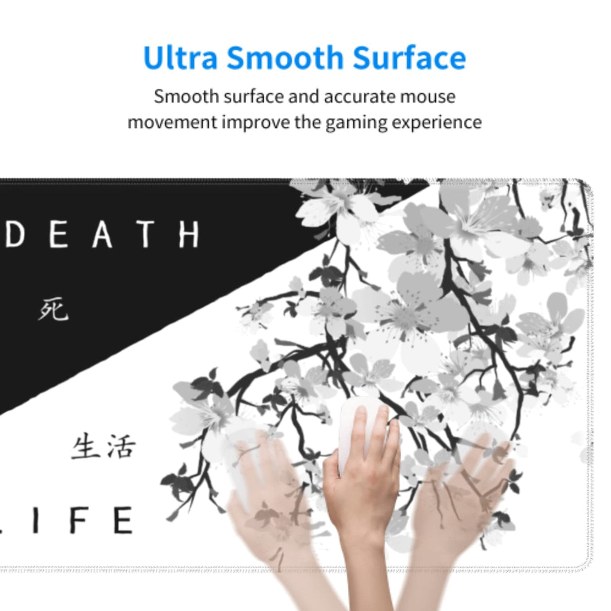 Black White Cherry Blossom Mouse Pad 31.5 X 11.8 Inch XL Japanese Art Style Design Extended Gaming