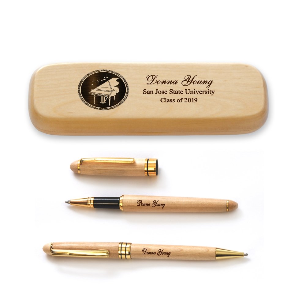 Personalized Solid Maple Wood Graduation Pen Set for Pianist
