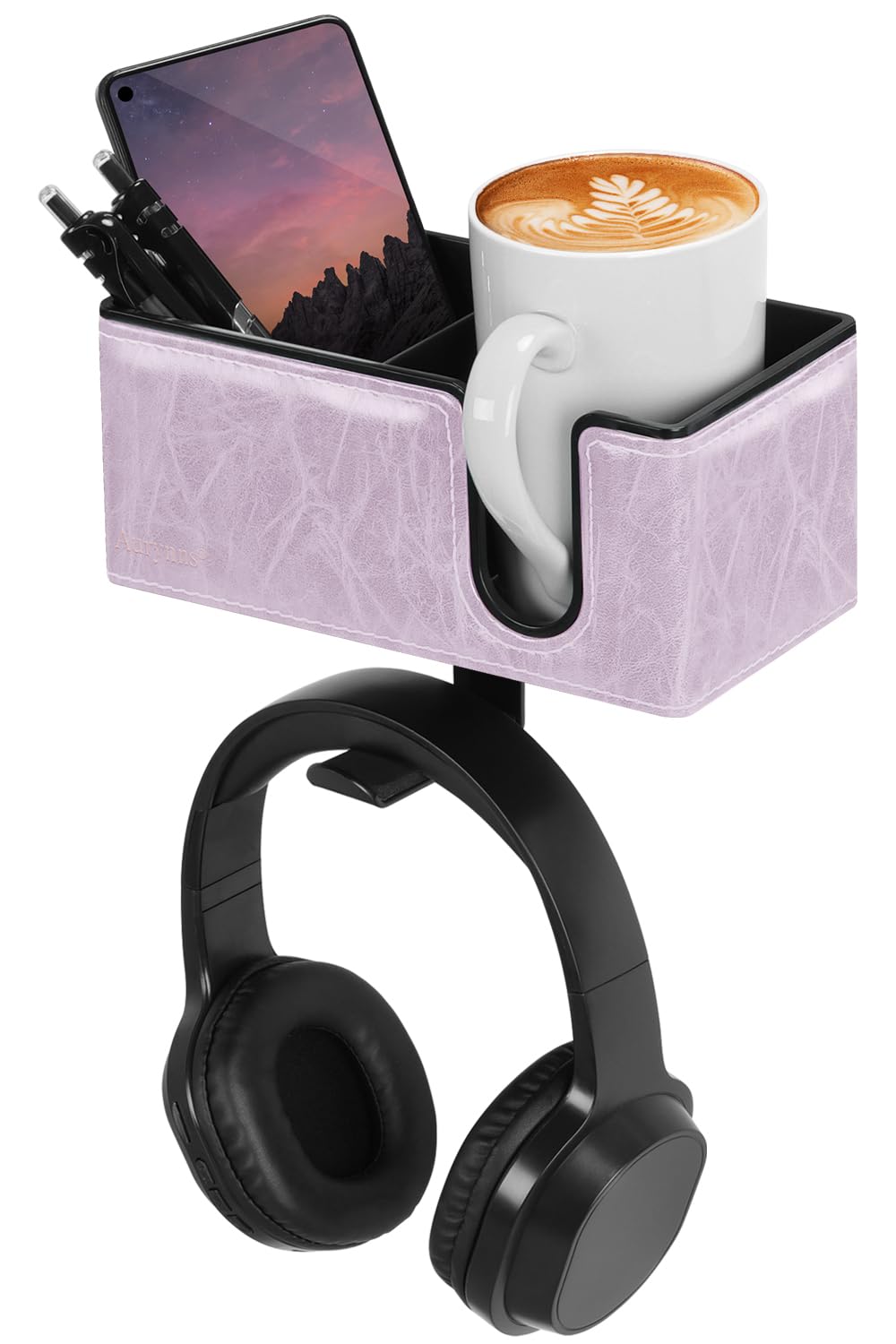 Under Desk Cup Holder Clamp on Cup Holder PU Leather Clip on Desk Organizer