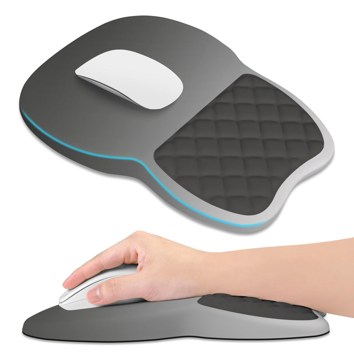 ITNRSIIET Ergonomic Mouse Pad Wrist Support with Memory Foam Massage Bulge & Non-Slip PU Base