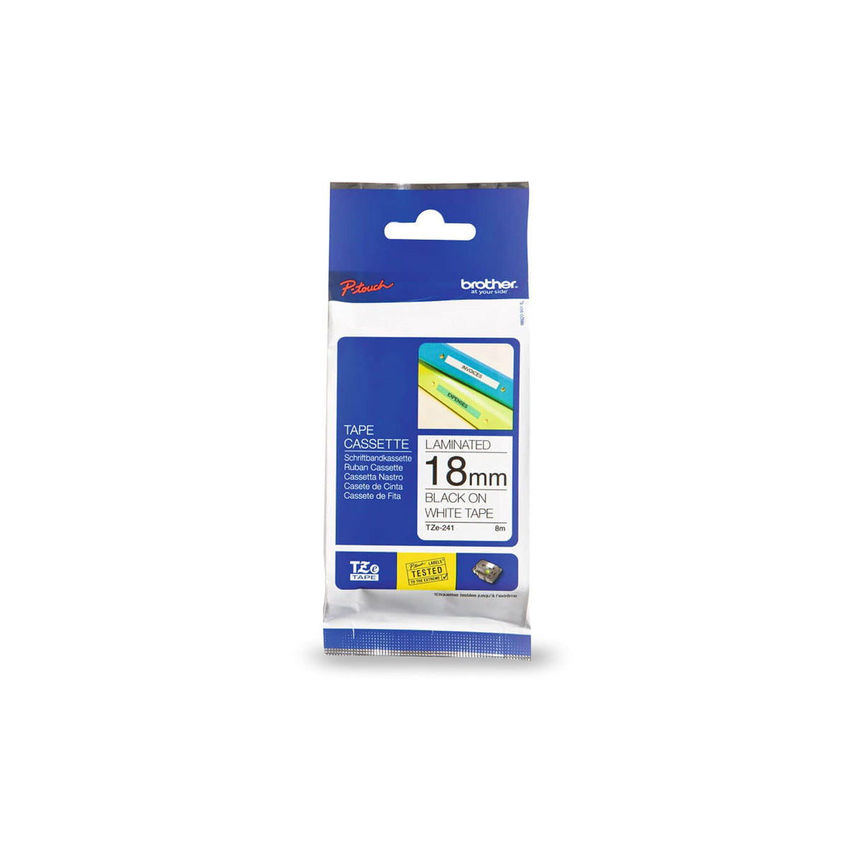 Brother TZe-241 P-Touch Laminating Tape, Width 0.7 inches (18 mm) (Black Letter/White)