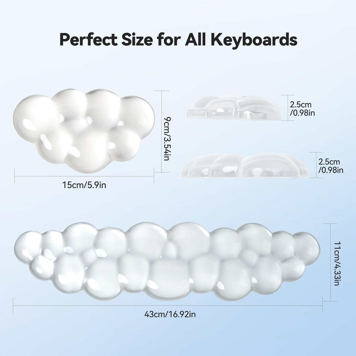 TECKNET Gel Cloud Wrist Rest Set, Cloud Wrist Rest with Non-Slip Base, Clear Wrist Pad for Keyboard