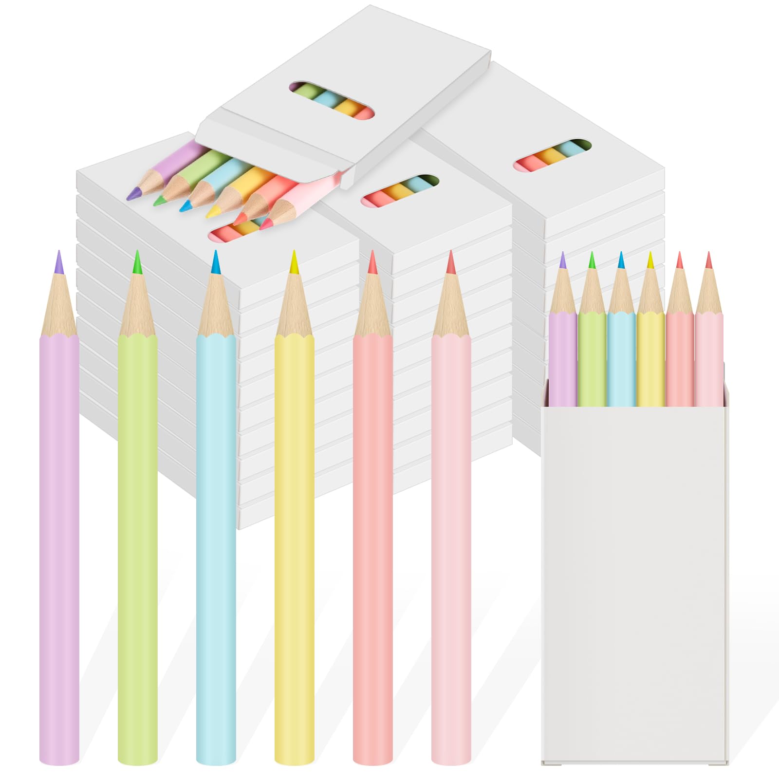 Ctosree 24 Packs Mini Colored Pencil Bulk 6 Per Box, Pastel, 3.5''