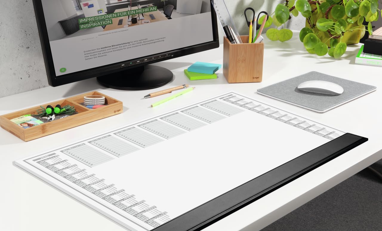 SIGEL Paper Desk Pad DIN A2 Calendar 2026-2027 Protective Strip
