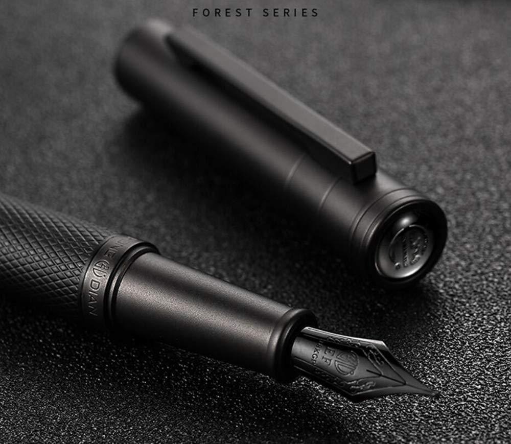 Matte Black Forest Fountain Pen Extra Fine Nib Classic Design with Converter and Metal Pen Box Set