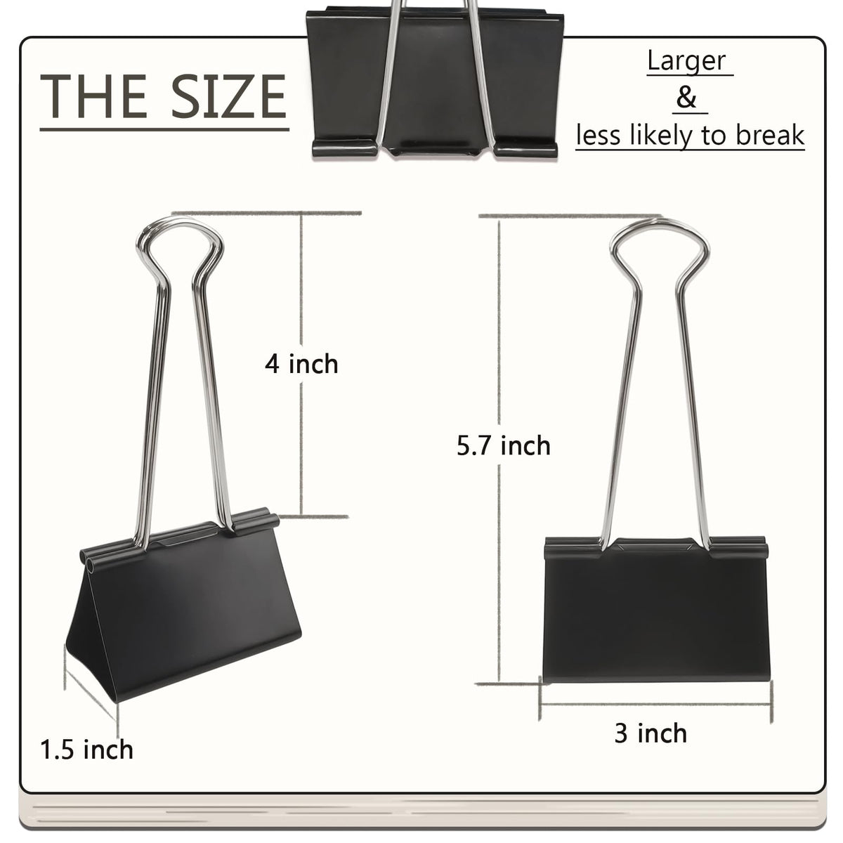3-Inch Extra-Large DSTELIN Binder Clips - Heavy-Duty Black Paper Clamps, 75mm Width, 8-Count Set