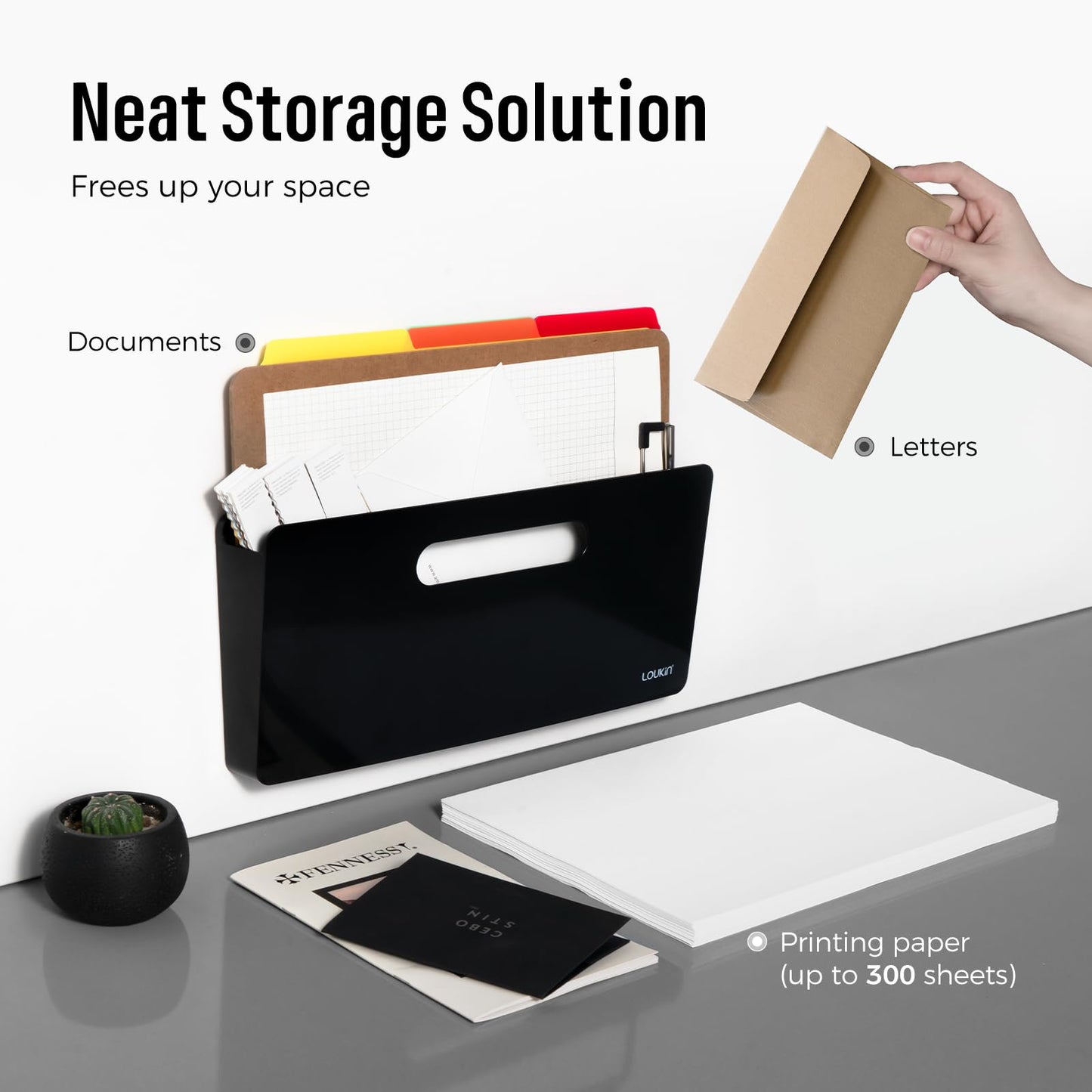 loukin Magnetic File Holder, Wall Mount Paper Organizer, 3 Mount Options
