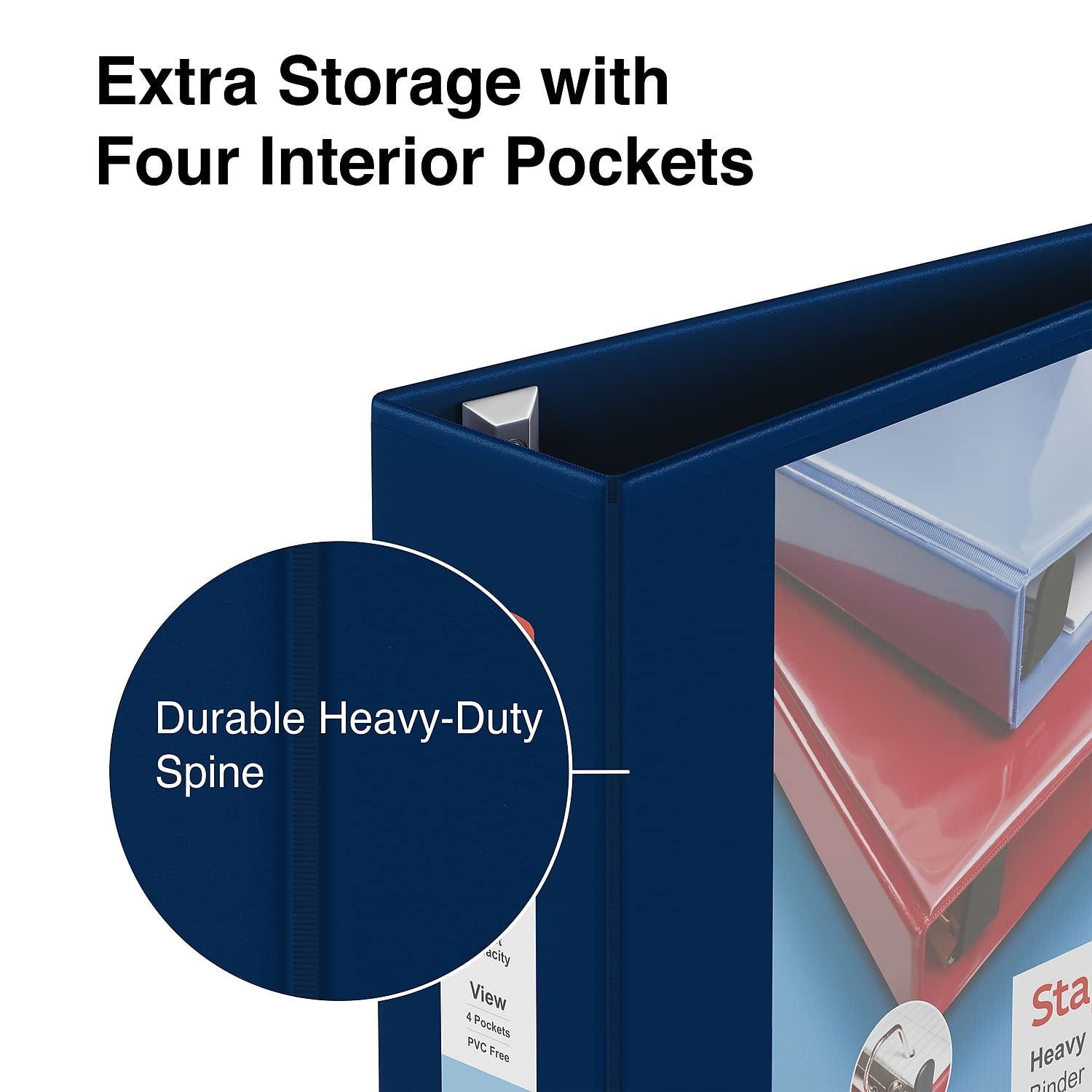 Staples Heavy-Duty 4-Inch D-Ring View Binder, Navy Blue, 3-Ring