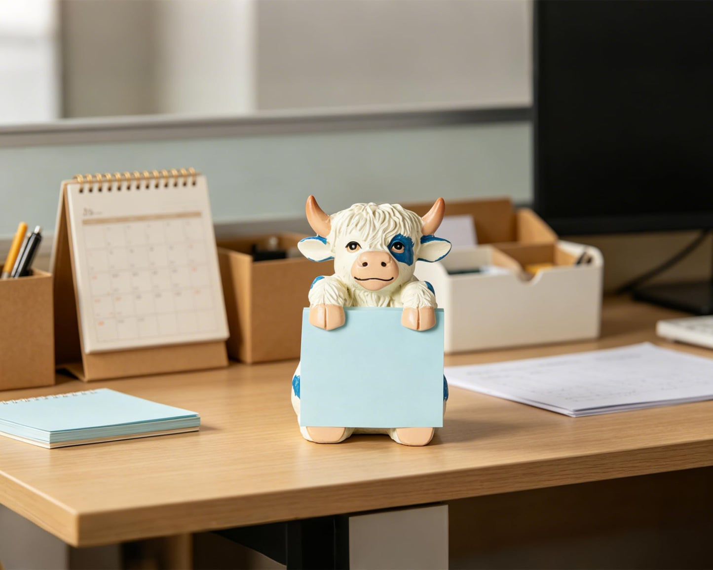 HORTIX Highland Cow Pop-Up Sticky Note Dispenser for 3 x 3 in Notes, Blue