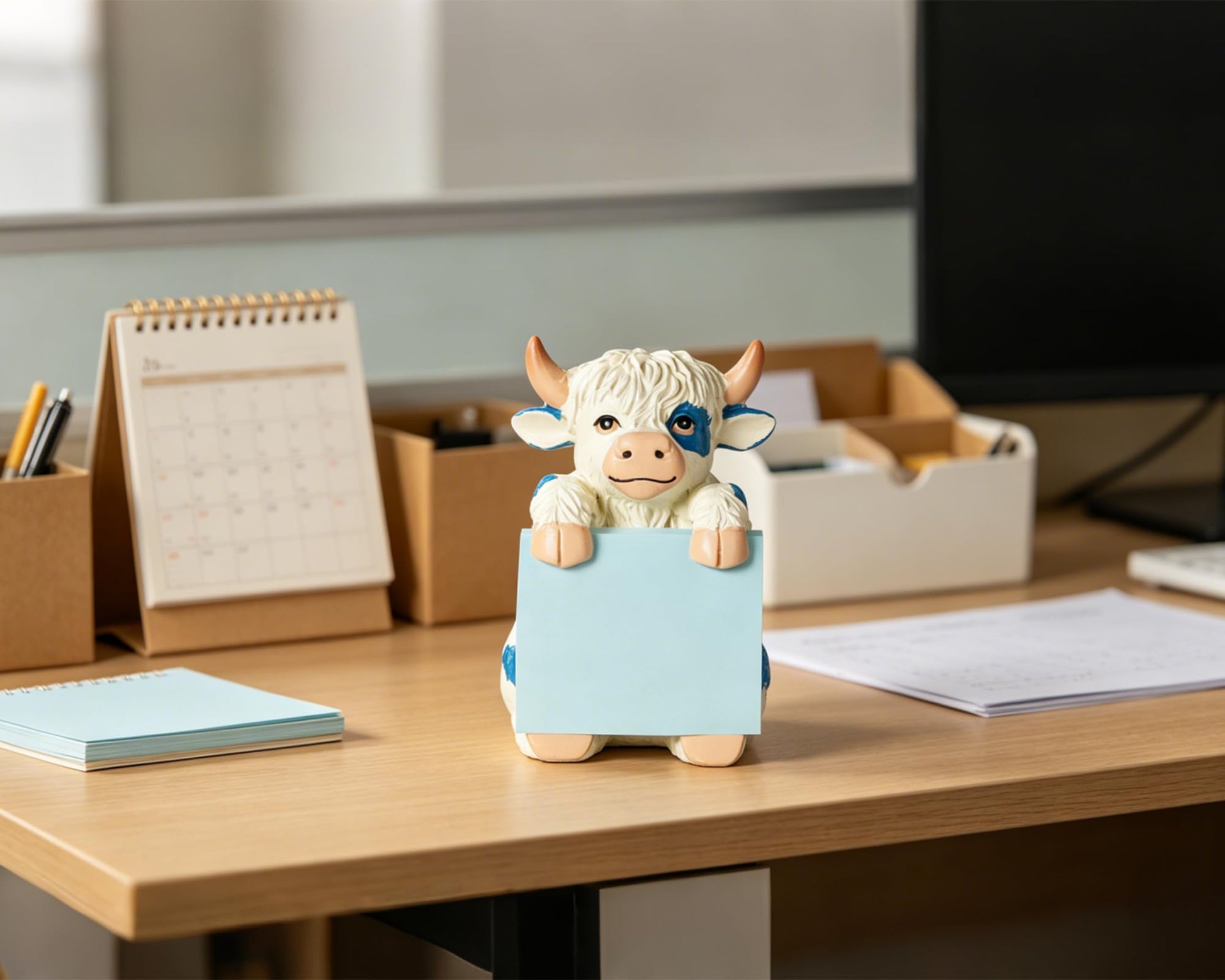 HORTIX Highland Cow Pop-Up Sticky Note Dispenser for 3 x 3 in Notes, Blue