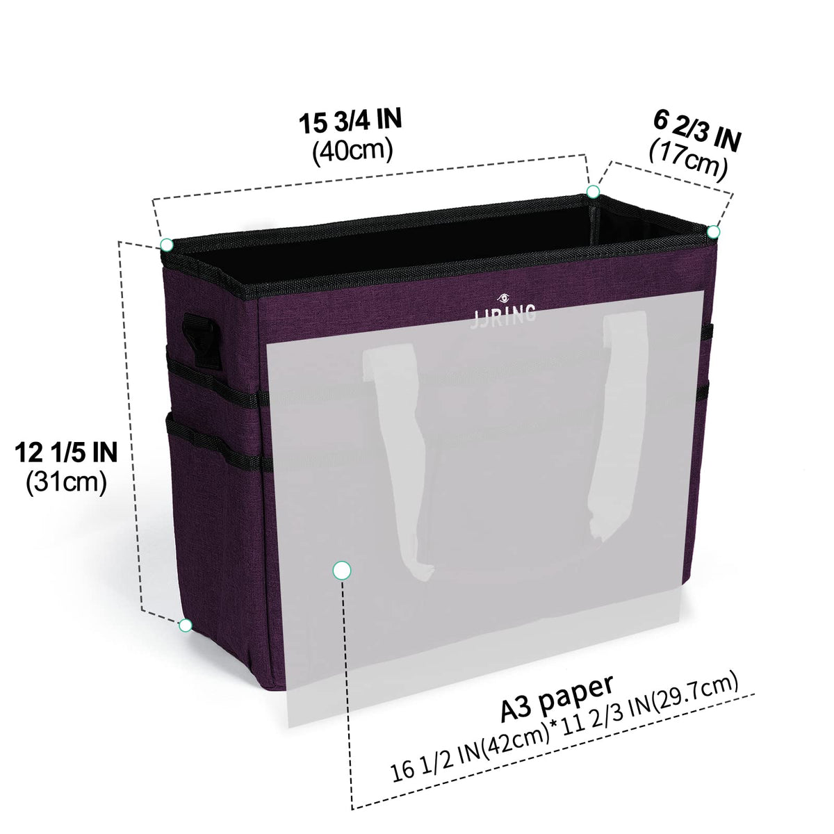 JJRING Craft Organizer Tote Bag Large Art Storage Caddy Deep Purple