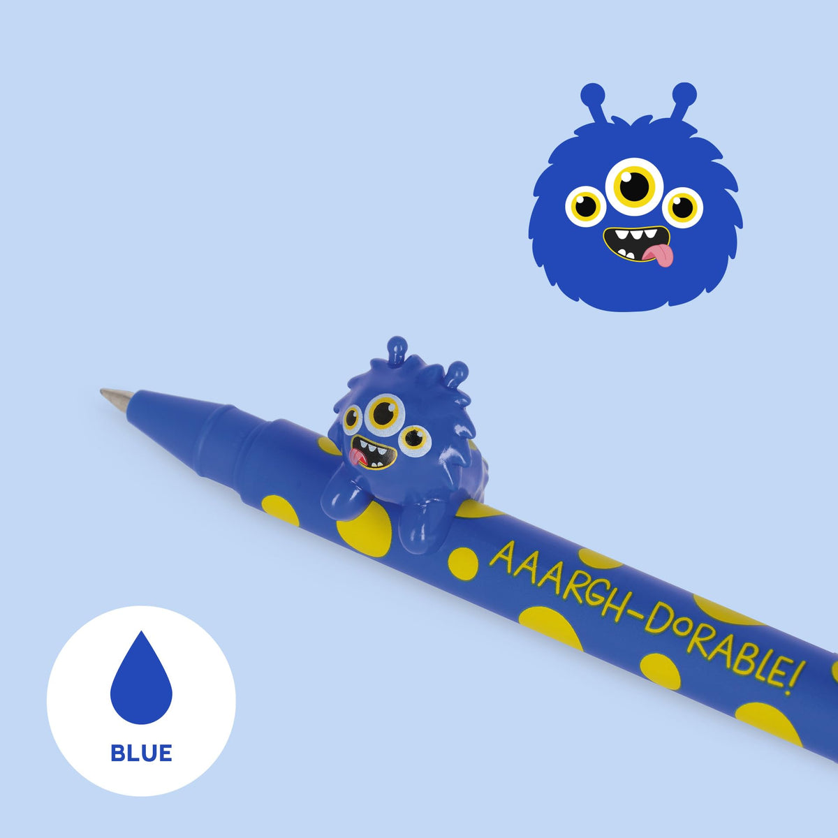 Legami - Gel Pen with Decorative Animal - Lovely Friends, Monster Theme, Avoid Rolling, Blue Ink
